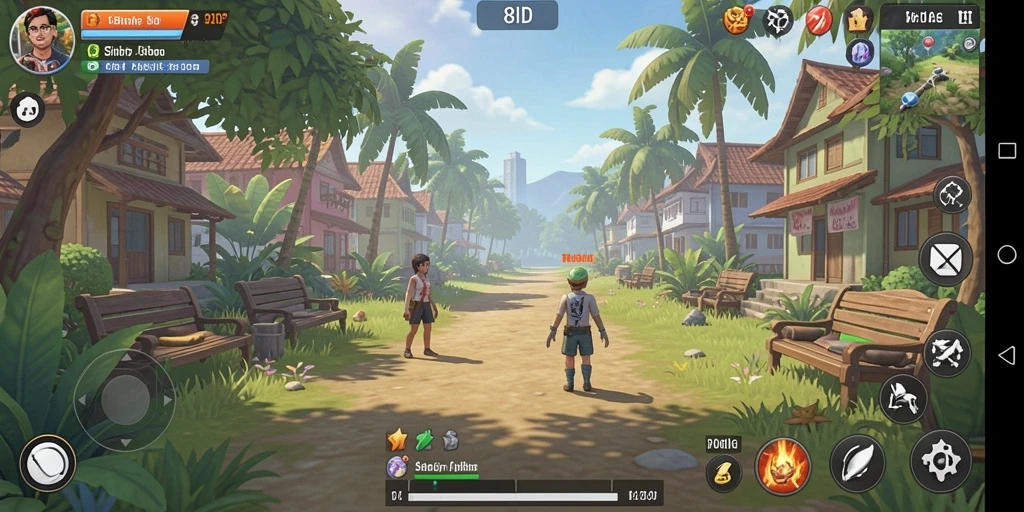 Layar gameplay 8ID menampilkan interaksi kehidupan yang dinamis dan menarik.