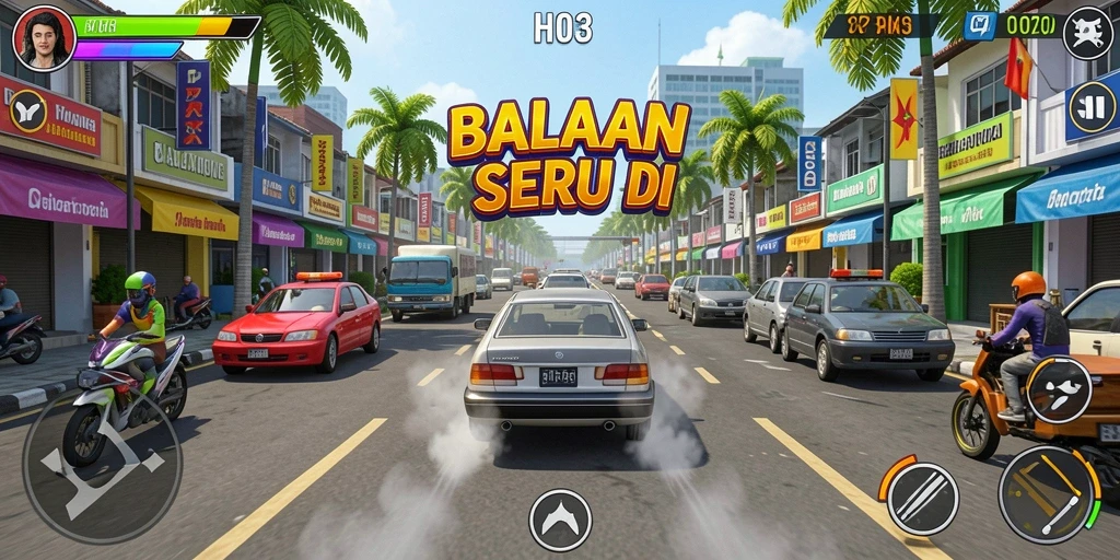 Tampilan mendebarkan dari gameplay H03 saat balapan di jalanan.