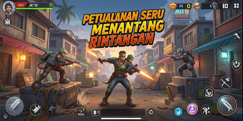 Screenshot gameplay JKT8 menunjukkan aksi petualangan yang mendebarkan.