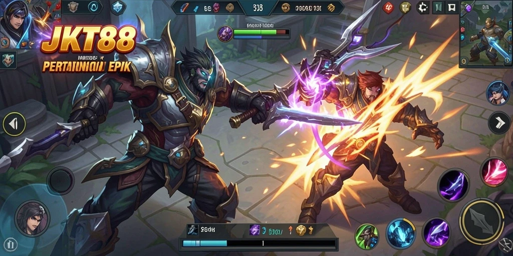 Gameplay seru JKT88 dengan pertarungan tim yang intens.
