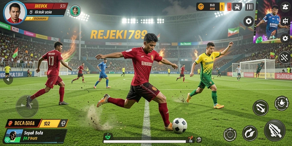 Tampilan gameplay seru di lapangan sepak bola.