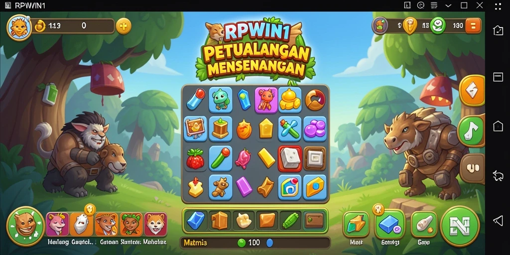 Screenshot gameplay RPWIN1 memperlihatkan aksi mencocokkan item yang seru.