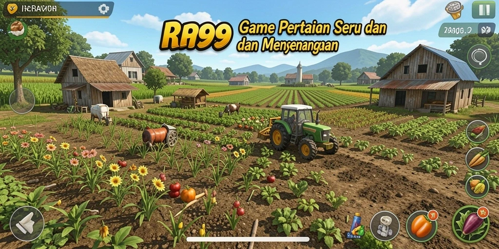 Screenshot utama menunjukkan gameplay pertanian yang menarik di RR999.