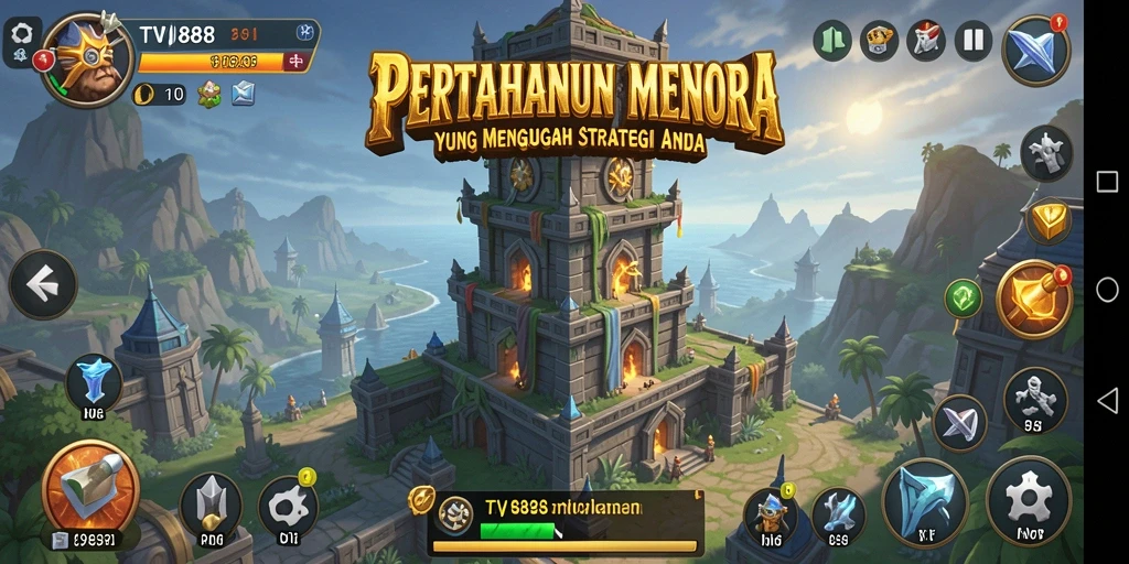 Tampilan utama gameplay Tower Defense dalam TV888 yang mendebarkan.
